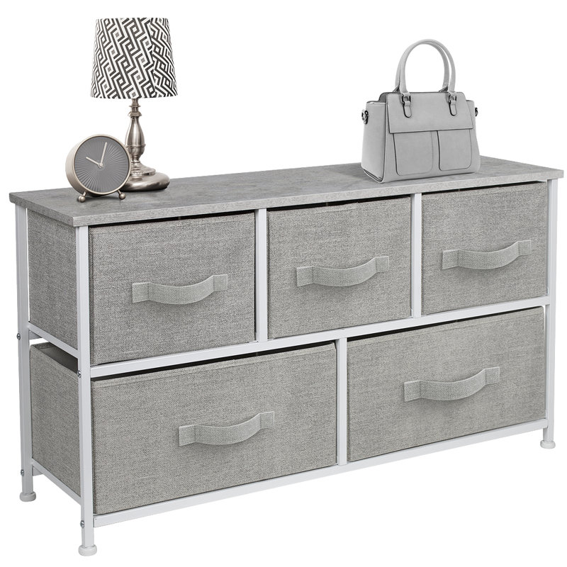 Commode 5 tiroirs Bayly, Gris