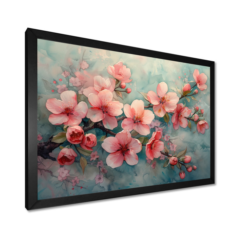 Fleur de cerisier rose rétro - impression d'art mural cerisier en fleurs, H 30 po x l 40 po x P 1,5 po
