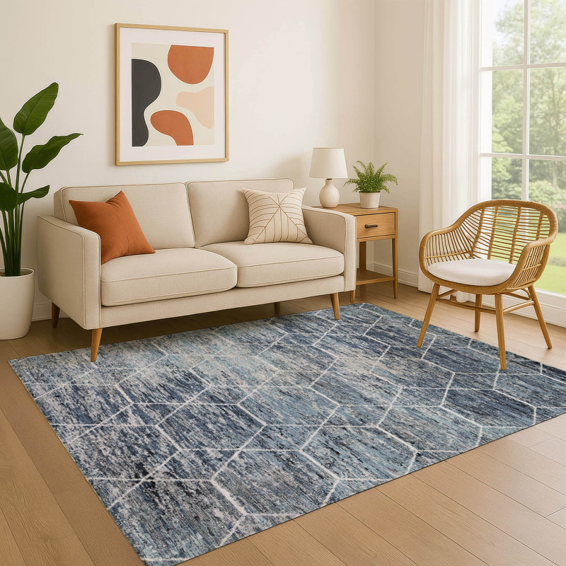 Tapis géométrique de qualité supérieure lavable à la machine AMF1724, Rectangle 5 pi x 7 pi 6 po