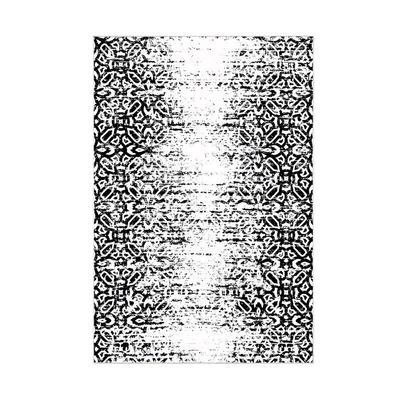 Tapis blanc / noir en polyamide tissé à la machine Viva, Rectangle 5 pi 3 po x 7 pi 7 po