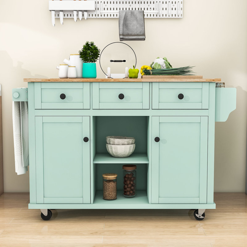Dyches Kitchen Island with Storage Cabinet and 3 Drawers for Dinning Room, Mint Green