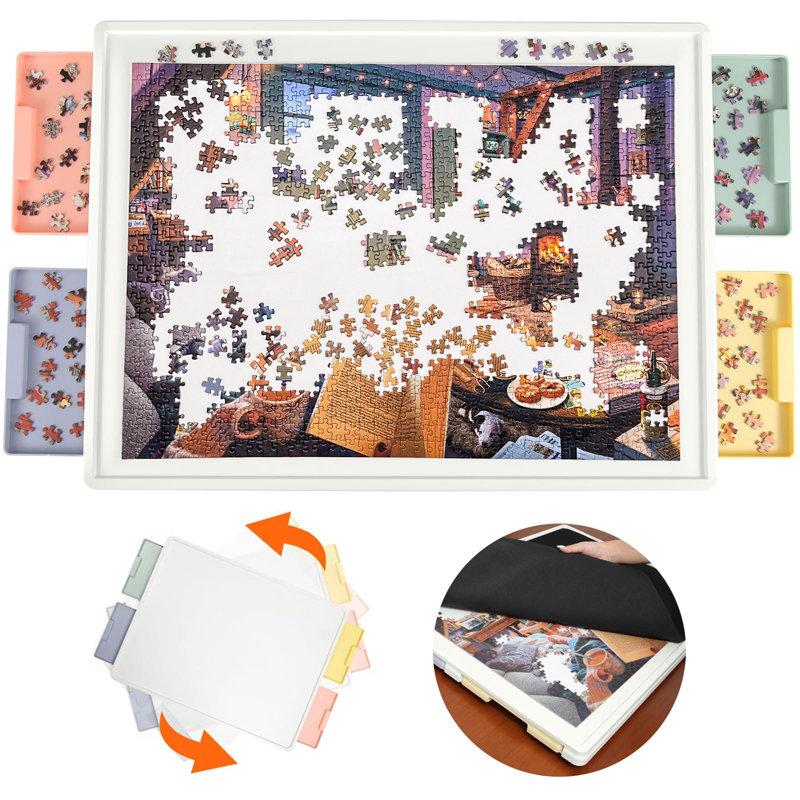 1 000 pièces 1 casse-tête rotatif avec 4 tiroirs colorés et un tapis de protection, une table de casse-tête de 30 po x 22 po - l'accessoire et le cadeau parfait pour les amateurs de casse-tête