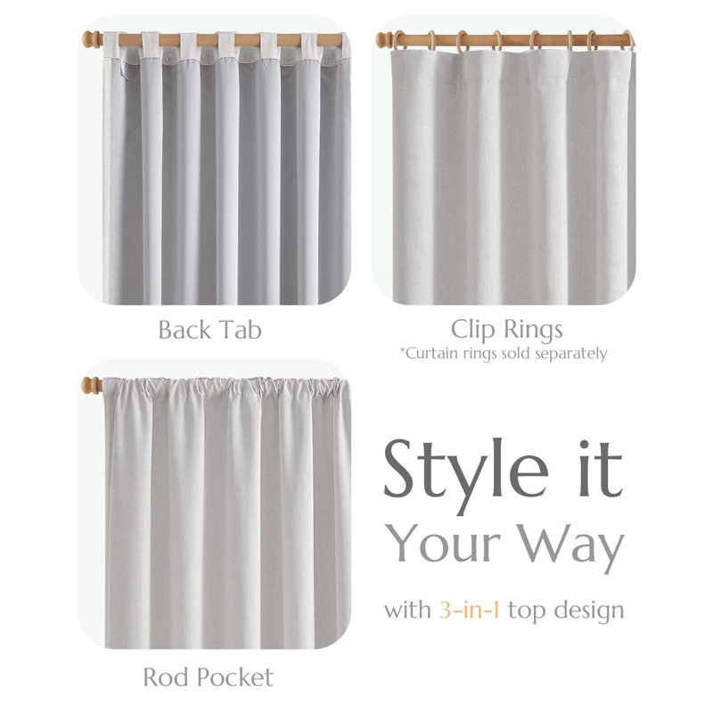 Rideaux en lin de couleur unie avec passe-tringle, L 50 po x L 63 po, Blanc