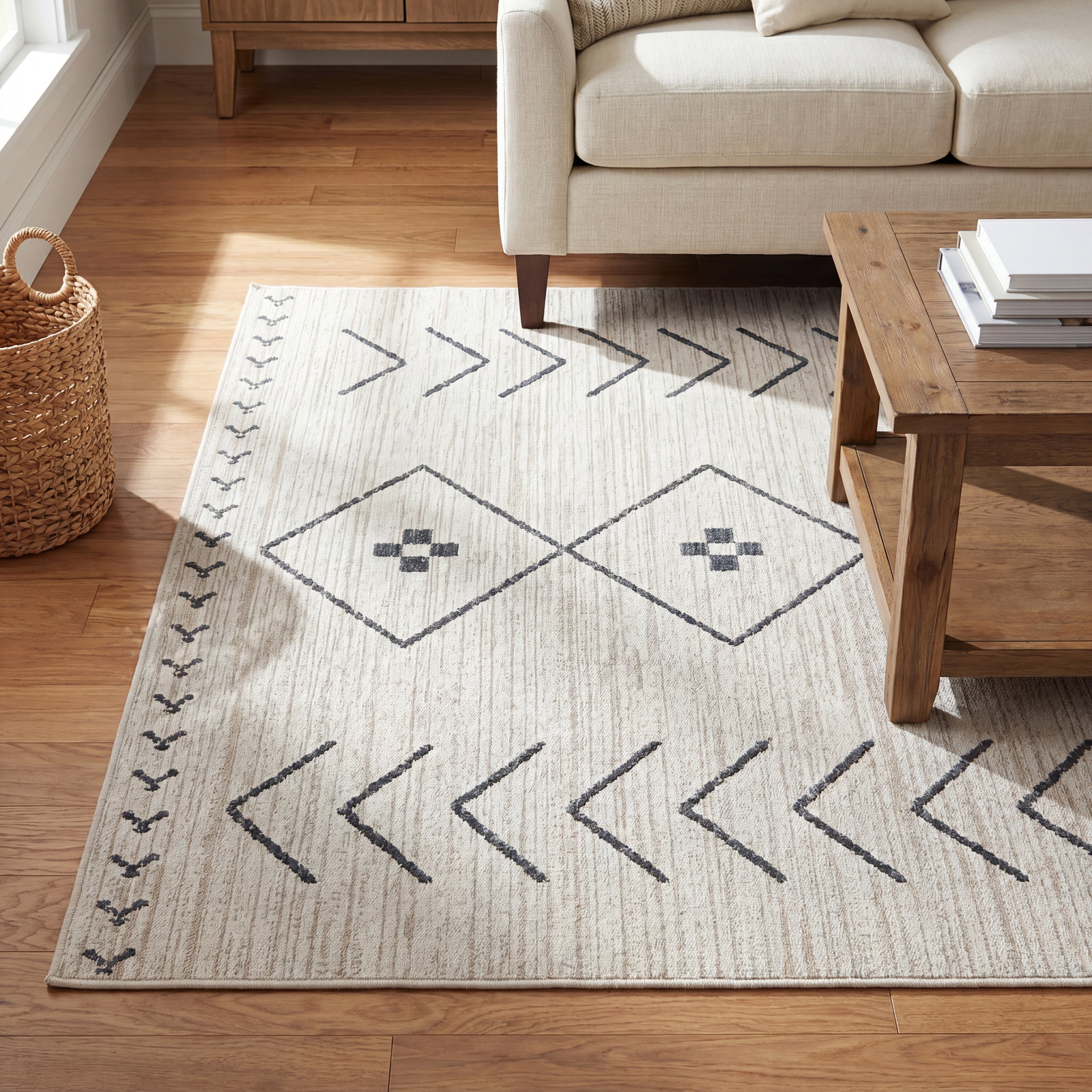 Phoebe Cream Dark Slate Machine Washable Rug, Rectangle 9' x 12'