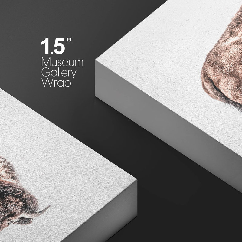 Cow " Brown Bison In Snowy ", Wrapped Canvas, 16" H x 24" W x 1.5" D