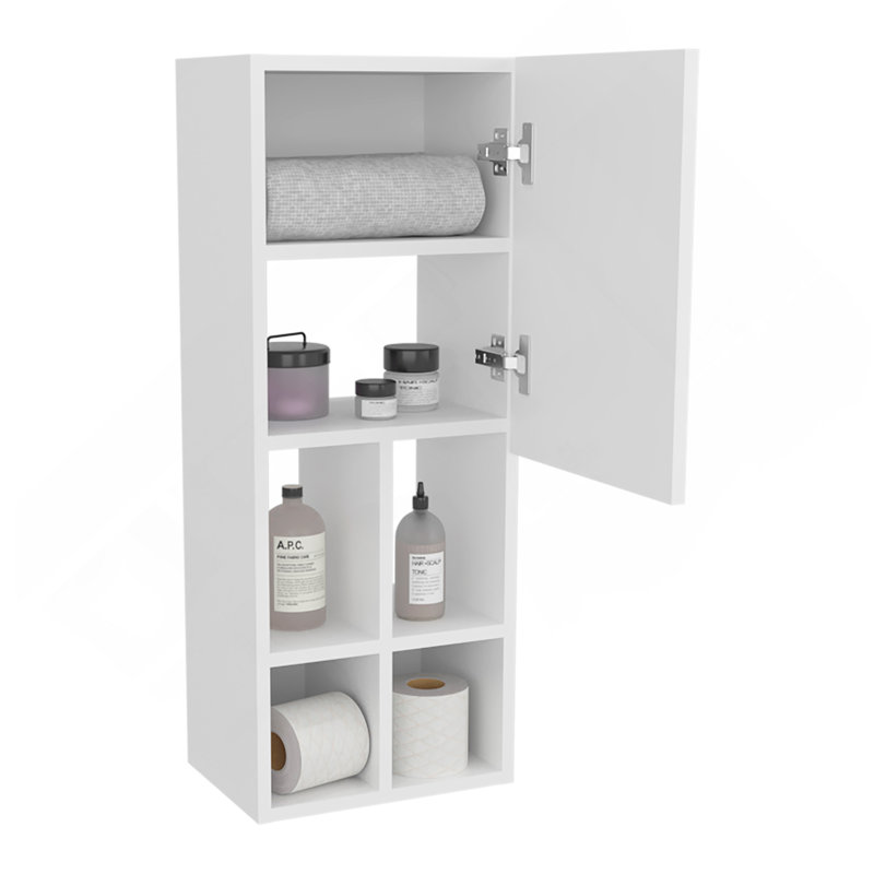 Armoire murale avec lavabo, 1 porte, 5 tablettes, blanc
