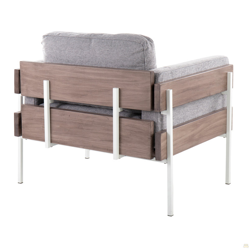 Chaise d'appoint en métal blanc, bois gris et tissu gris clair, Gris, Noyer/blanc