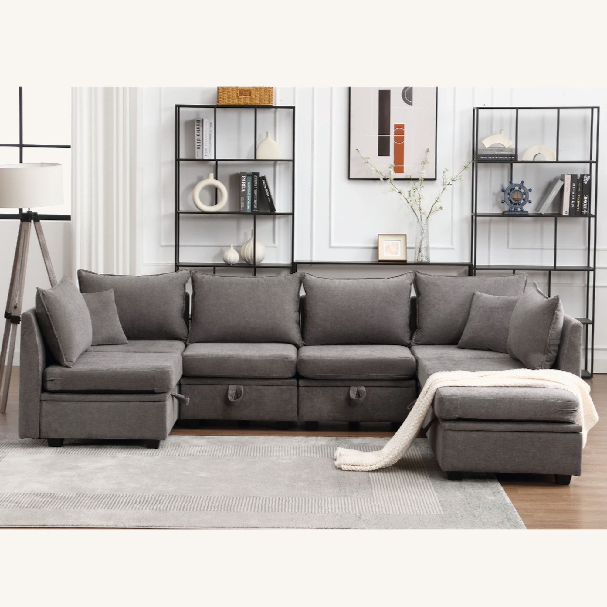 Hokku Designs Teliyah Modular Sectional Sofa with Storage, Sleeper Sofa