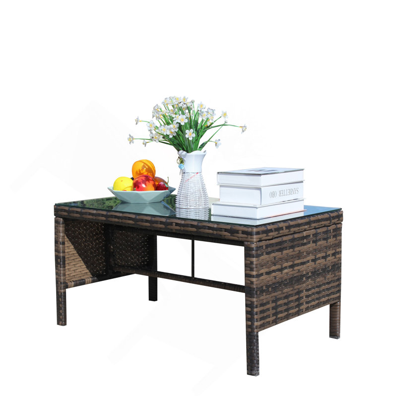 Outdoor Patio Furniture 1 Coffee Table With Clear Tempered Glass