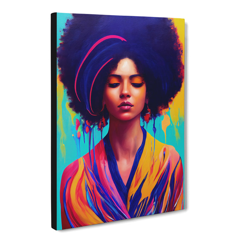 CAN-V0523-2938X Woman With Afro Painted - Wrapped Canvas Print, 50cm H x 35cm W