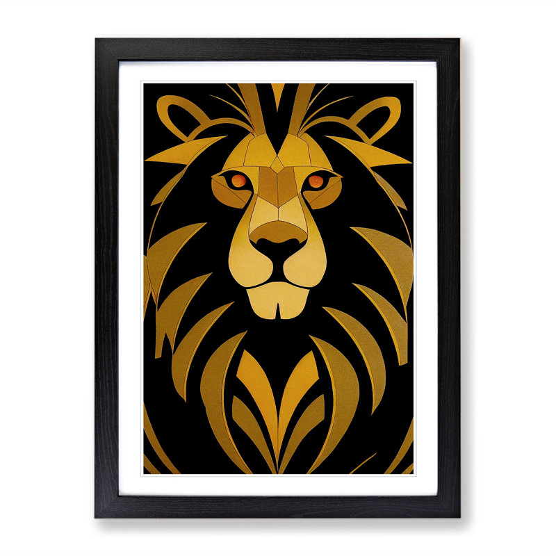 Lion Art Deco Vol.4 - Picture Frame Print, 64cm H x 46cm W x 2cm D, Walnut