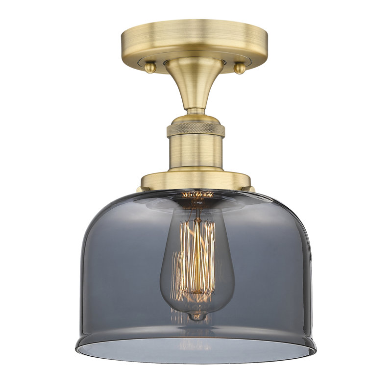 Plafonnier semi-encastré en verre Thoa, Plaqué couleur fumée, Laiton brossé