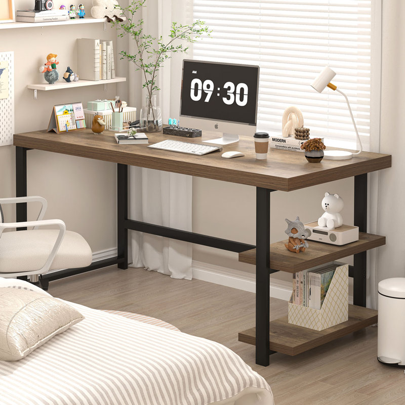 Hulste 53" Metal Base Writing Desk With Storage, Oak, 29.53" H x 53" W x 23.62" D, Oak