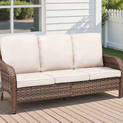 70,9 po Pe 3 sièges avec coussins beiges, design extérieur élégant, coussins rembourrés pour l'eau et, support de bras ergonomique, utilisation toutes saisons dans les jardins de patio, nettoyage facile à assembler, design pour les espaces,
