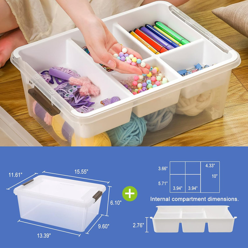 17qt Plastic Storage Box With Tray