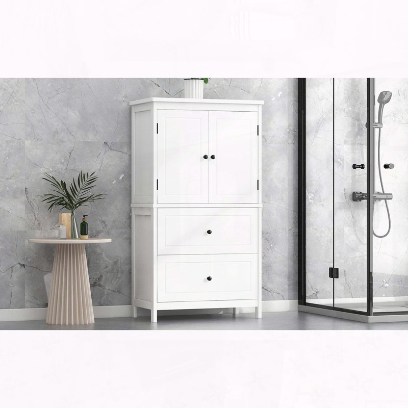 Storage Cabinet with Two Doors, Two Drawers, and Adjustable Shelf, White