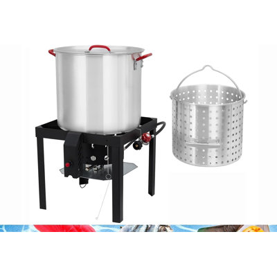 Seafood Boil Pot, 80 Qt Seafood Boil Pot with Basket & Burner, Strainer Basket, Lid & Hook, Versatile Stock Pot for Crab, Lobster, Shrimp Boiling, Outdoor Aluminum Propane Boiler and Steam Kit