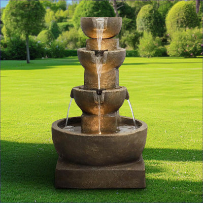 Fontaine à 4 niveaux H 27,7 po Fountains, style rétro pour patio intérieur / extérieur | Béton / ciment | Brun clair