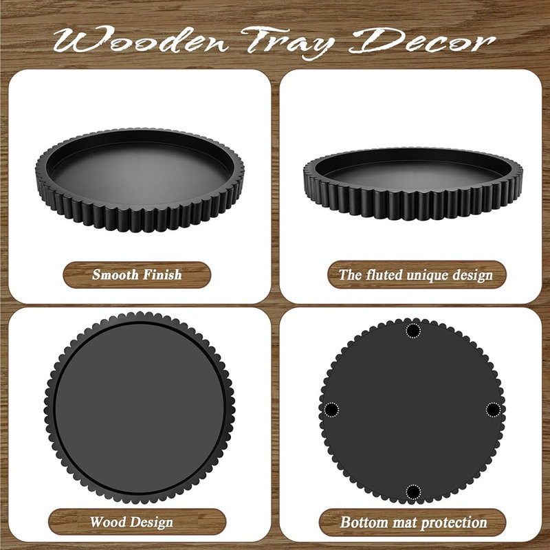 Handmade Decorative Wooden Tray, Round Tray For Coffee Table, Kitchen, Living Room, And Home Decor, Black, 1.2"Wx12"Dx12"H