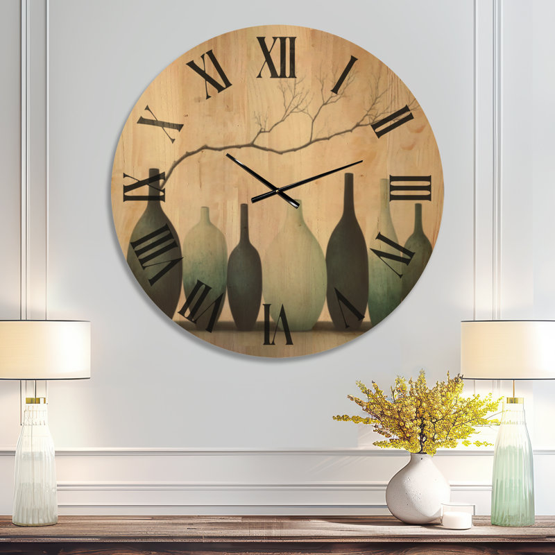 Rangée de navires turquoise - Grande horloge murale en bois Japandi, Très grand