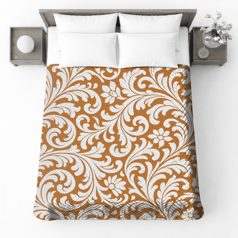 Couvre-lit blanc matelassé à motif damassé floral toutes tailles, Queen