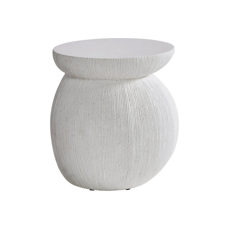White Round Stonecast Transitional End Table