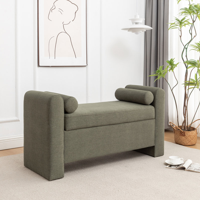 Banc de rangement rembourré en polyester Lataja, Vert forêt, H 24 po x l 46 po x P 19,7 po