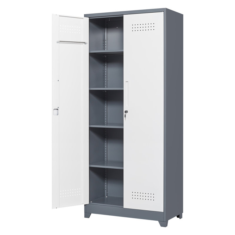Casiers de rangement pour outils à haut balai, métal gris, portes verrouillables, tablettes réglables, acier de qualité, traitement contre la corrosion, espace de suspension et de rayonnage, grand rangement en métal ventilé, renforcé
