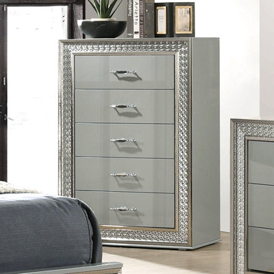 Commode 1 pièce 5 tiroirs avec poignée en métal et moulure en feutre