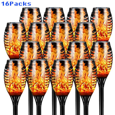 12LED Solar Tiki Torches with Flickering Flame, Auto On/Off,Yellow