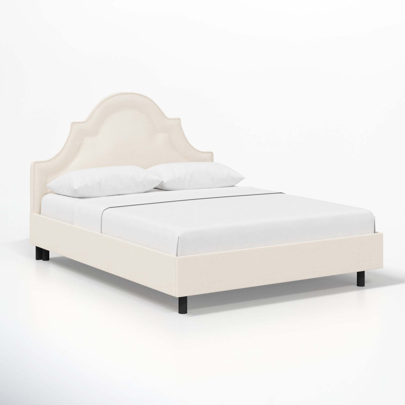 Knipe Upholstered Unfinished Scalloped Bed, Full, Zuma White Textured Linen