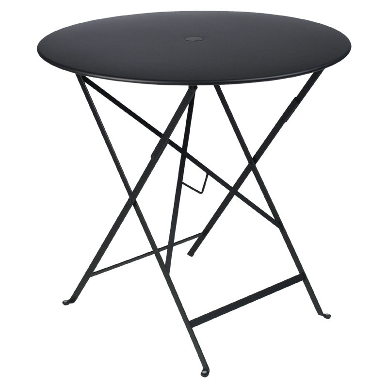 Bistro Round Metal Folding Outdoor Bistro Table With Umbrella Hole , in. W in. D, 29" H x 30.5" W x 30.5" L, Liquorice