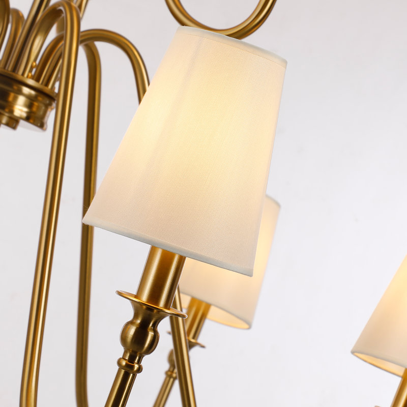 9-light 2-Tier Traditional Stylish Chandelier With Beige Fabric Shades, Gold