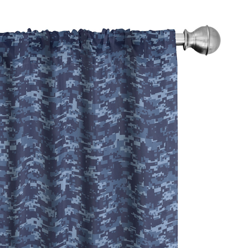 Camouflage Semi-Sheer Rod Pocket Curtain Panels, Dark Blue, 28" x 95"