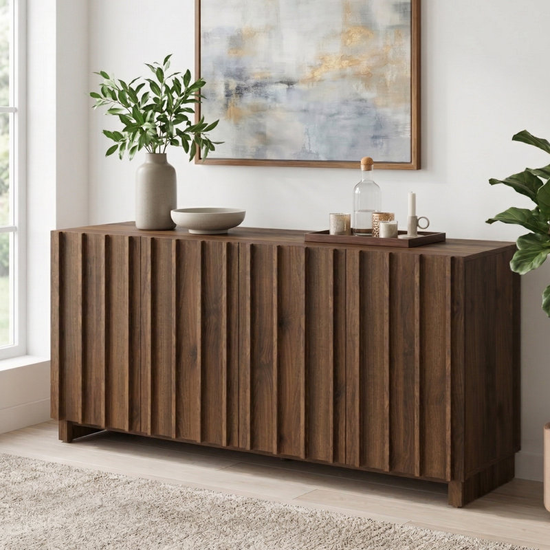 Buffet cannelé l 4 po Araminta, Noyer
