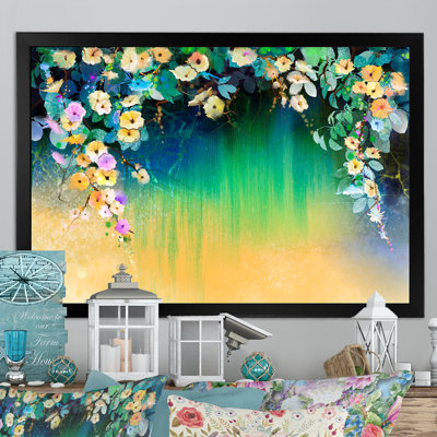 Fleurs de lierre vertes et jaunes - reproduction sur toile avec cadre flottant
