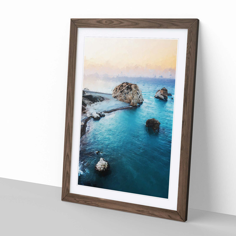 The Rock of Aphrodite Beach in Cyprus in Abstract - Picture Frame Graphic Art Print, Walnut, 76cm H x 50cm W x 2cm D
