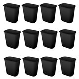 Sterilite Rectangular Wastebasket 5.5 Gallon Open Top Trash Bin, 12 Pack, Black