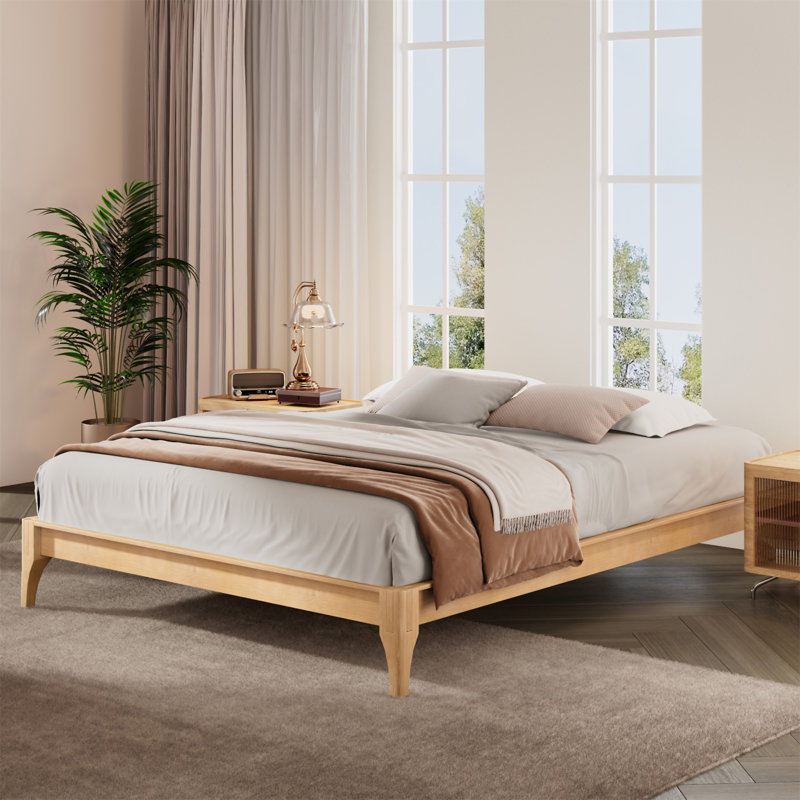 12 Inch  Solid Dry Bamboo Wood Platform Bed Frame, Natural, King