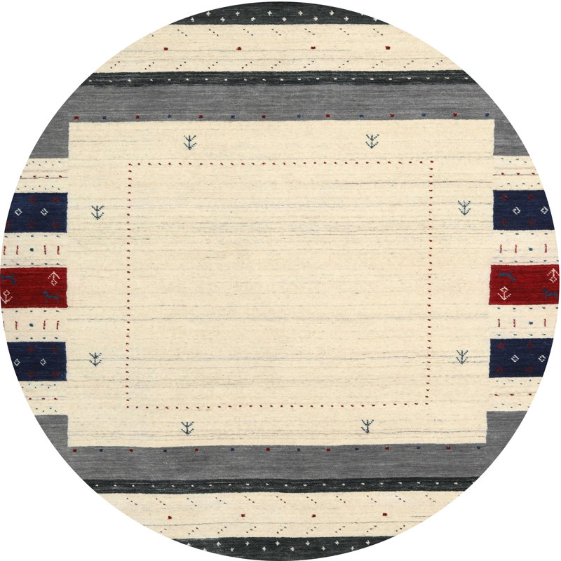 Tapis contemporain ivoire / gris, Rond 4 pi