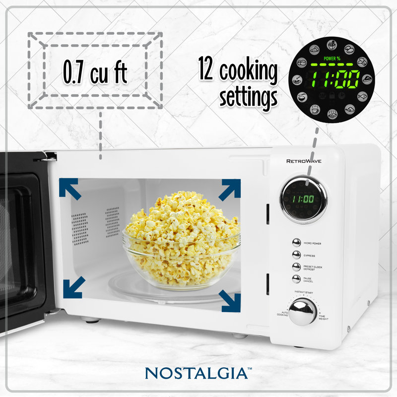 Nostalgia 0.7 Cubic Feet Countertop Microwave, White