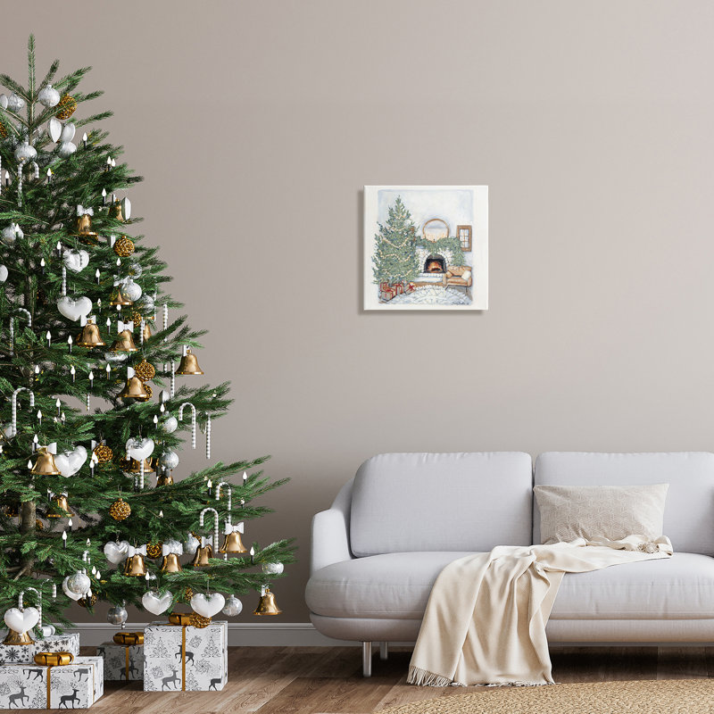 Foyer de Noël douillet, art texturé à la giclée noire encadrée par Sara Baker, H 17 po x l 17 po x P 1,5 po, Toile tendue