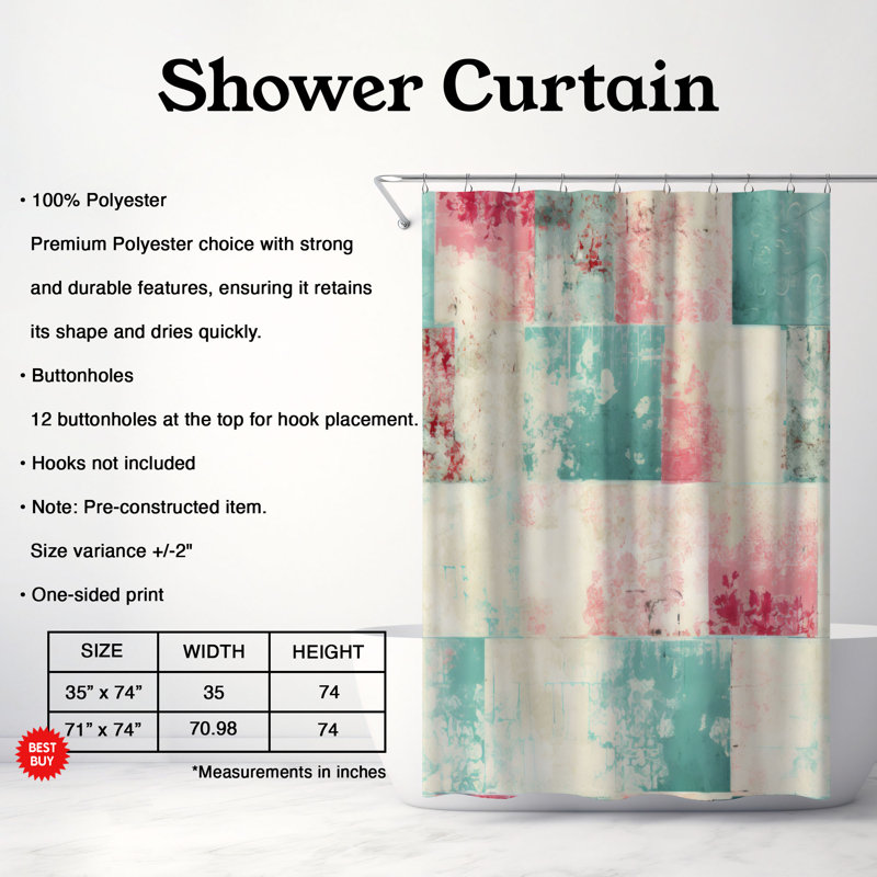 Rideau de douche Teal, H 74 po x l 71 po