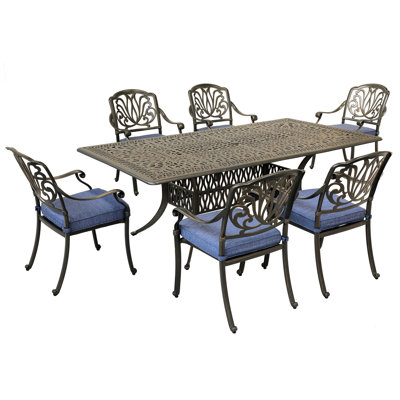 6 Outdoor Table - Rust, Water, And Construction 84.25" Long Rectangular Dining For 6 Water- Quick-dry Cushions, Aluminum Frame , Modern Style