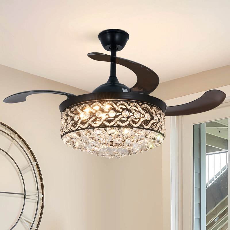 Adamek 42'' Black Crystal Ceiling Fan with LED Lights and Remote Control Kit