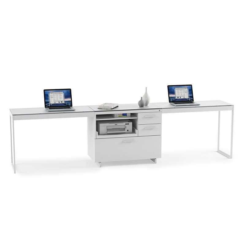 Satin White and Grey 3-Drawer Lockable Mobile Pedestal