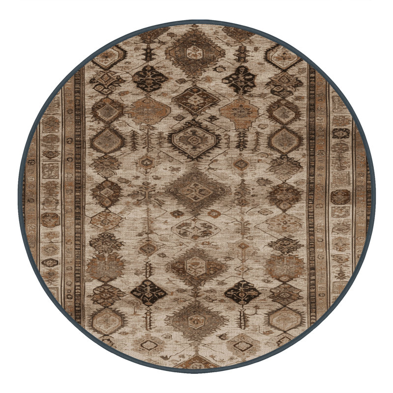 Tapis brun lavable à la machine, Rond 8 pi
