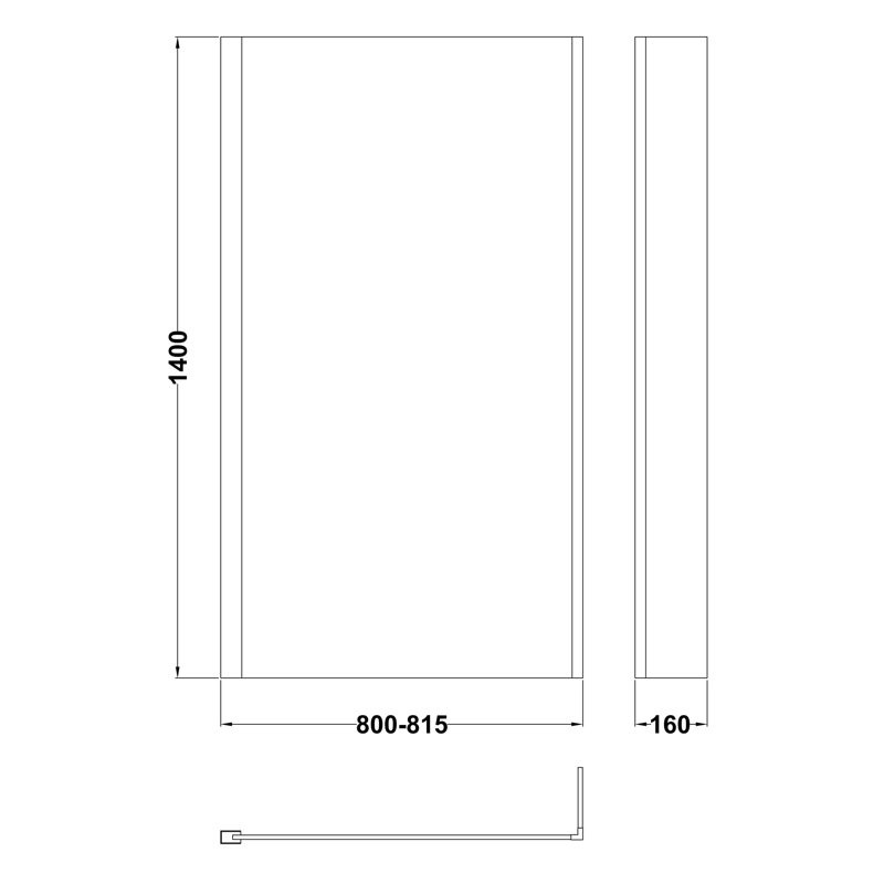 Pacific 1435mm H Prehung Semi-Frameless Tub Door with Clear Glass, Black