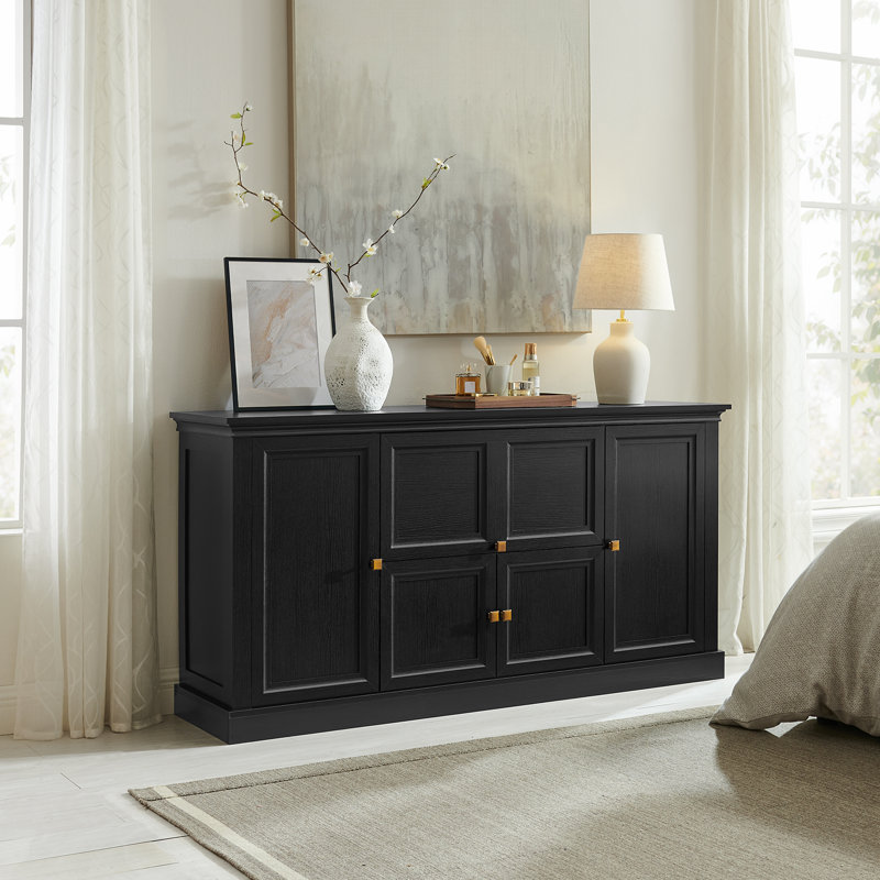 Grand buffet de 63 po avec tiroirs, tablettes et portes, Noir