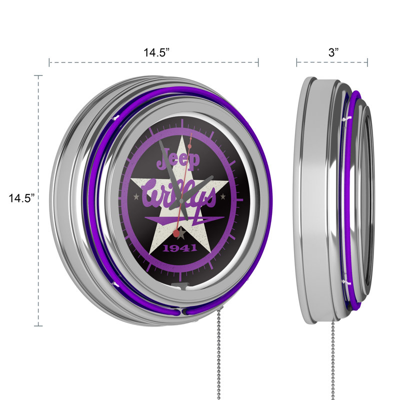 Jeep Willys 1941 Retro Neon Wall Clock, Mauve